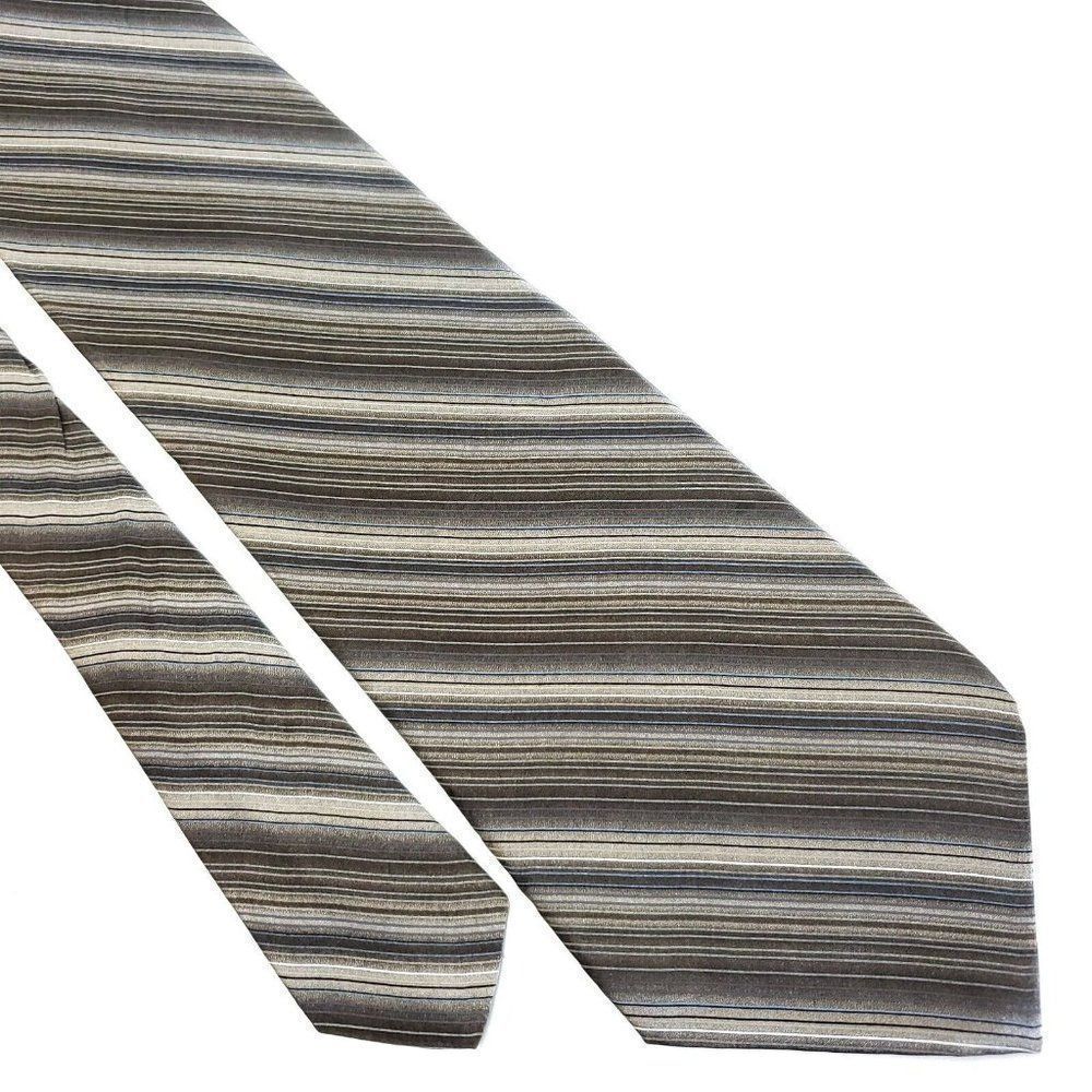 Arrow Beige Gray Brown Print Striped Wide Silk Tie